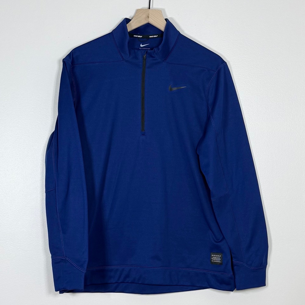 Nike Mens Golf Pullover Size L Dark Blue Quarter Zip Performance Fleece Active